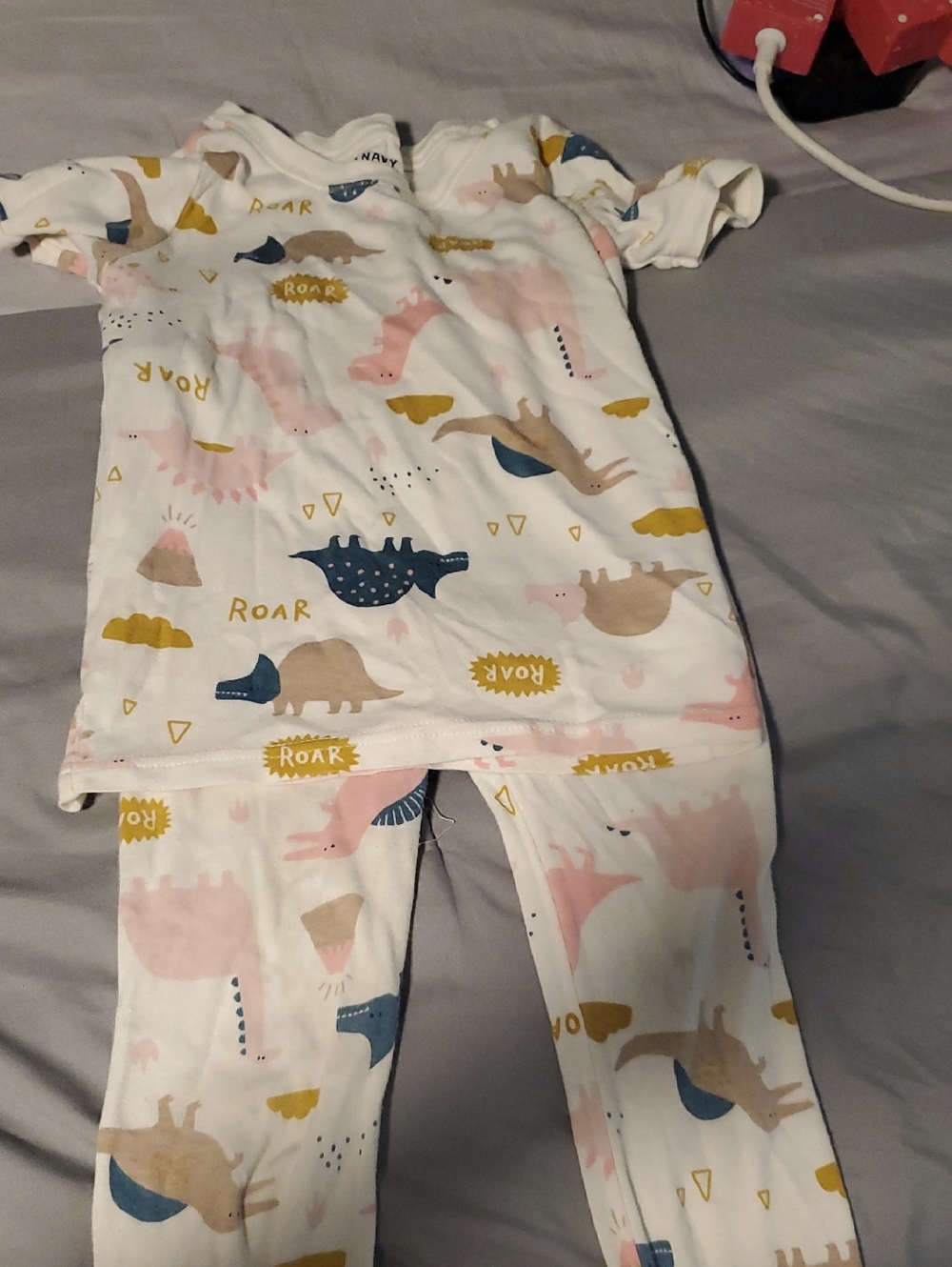 Old Navy White Dino Pajama Set - Pink, Blue, Tan